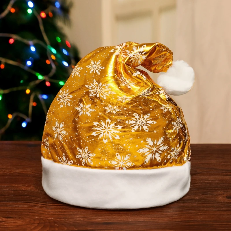 Рождественская шляпа расшитая блестками для детей и взрослых Золотая Снежинка