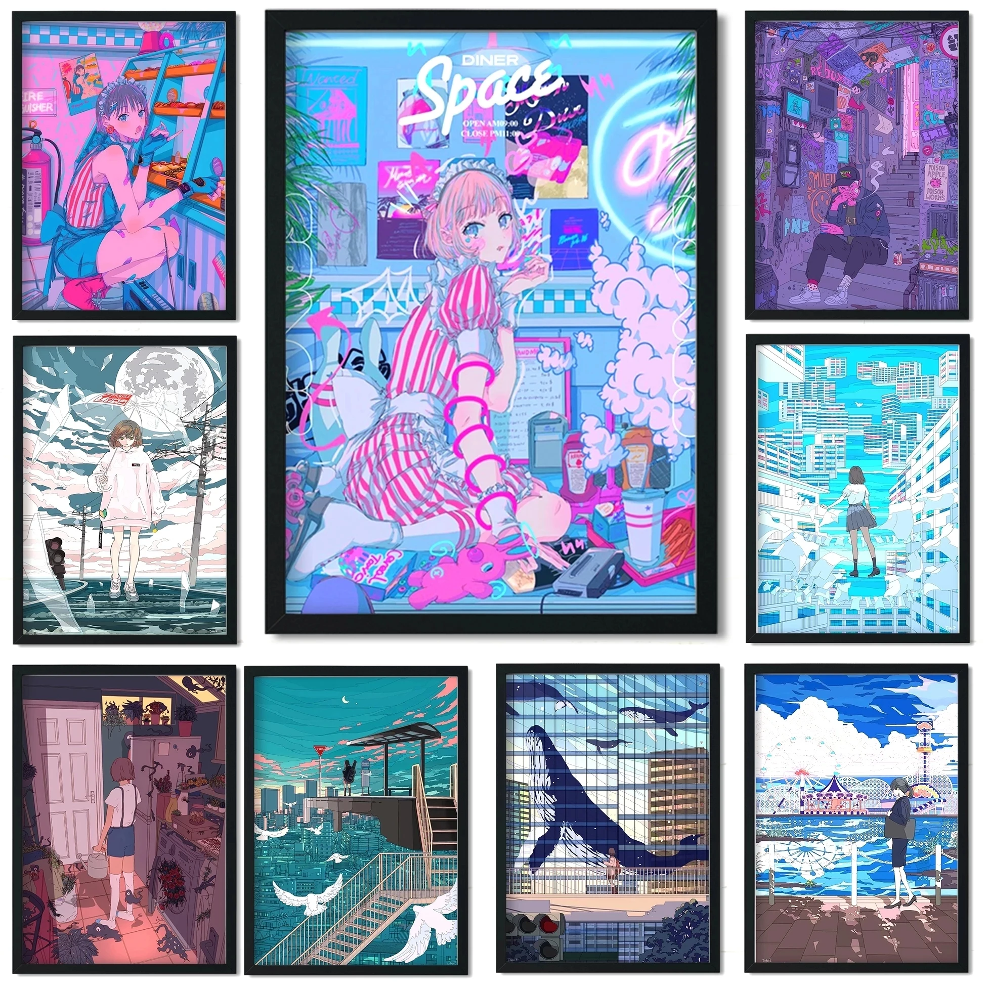 

Cartoon Colorful Night City Girl Dinner Space DIY Diamond Painting 5D Embroidery Mosaic Cross Stitch Kits Home Decor New