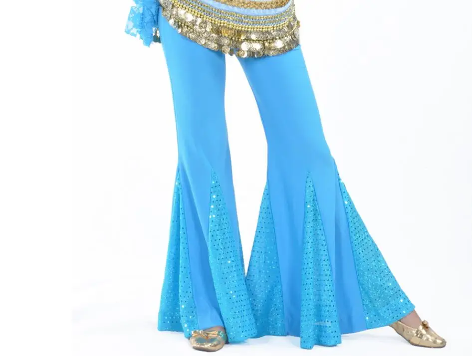 Sky Blue Женские брюки для танца живота, Кристальные хлопковые брюки «рыбий хвост», Профессиональная Одежда для танцев - Цвет: Sky Blue