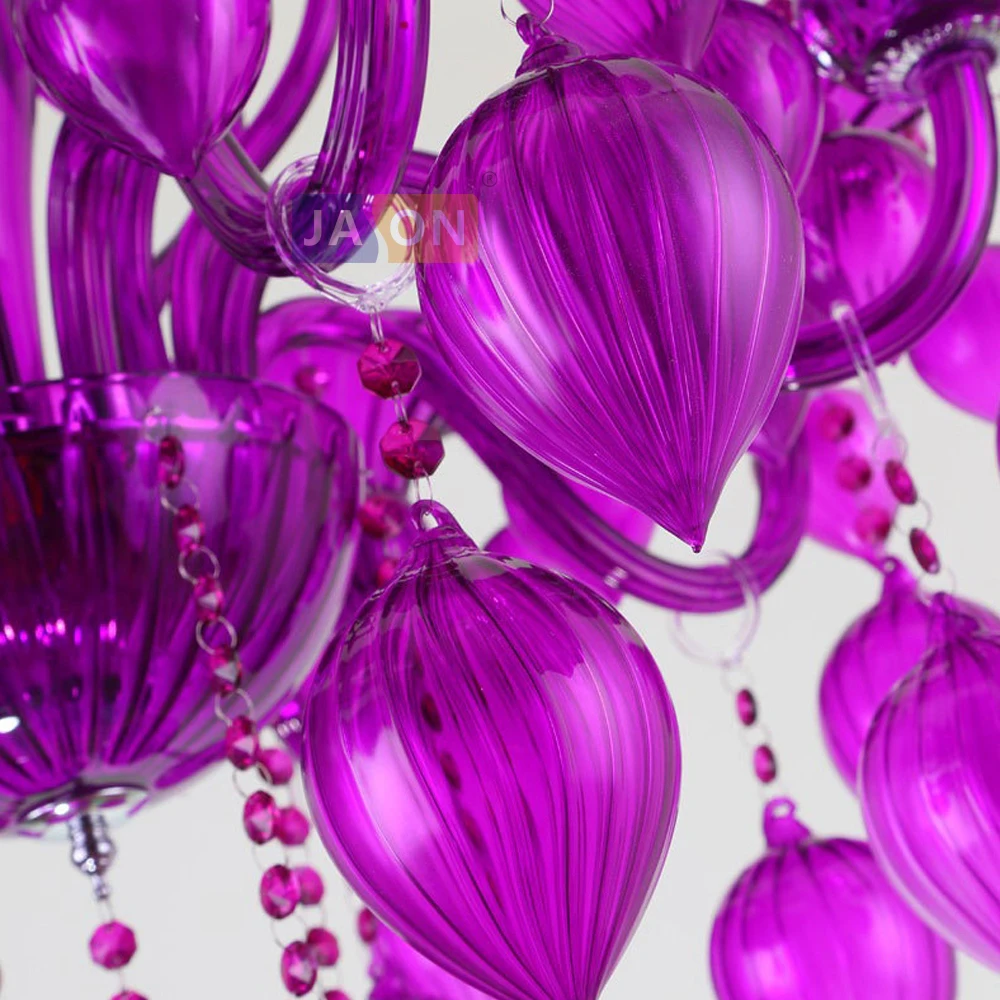 

led e14 European Iron Glass Red Purple Blue Chandelier Lighting Lamparas De Techo Suspension Luminaire Lampen For Foyer Bedroom