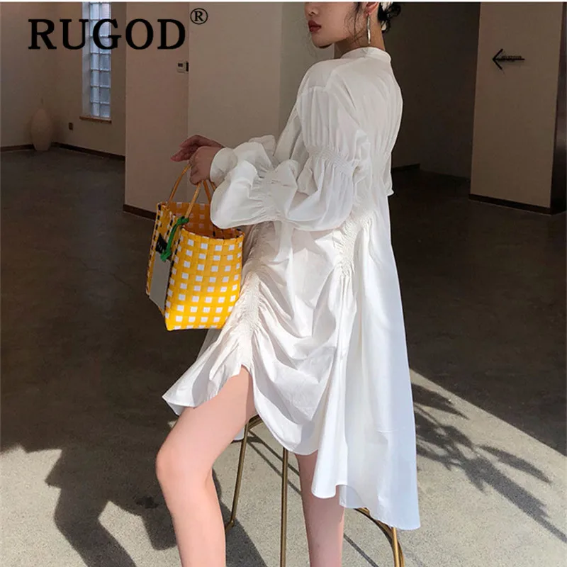 RUGOD 2020 корейские женские осенние белые плиссированные платья рубашки с длинным
