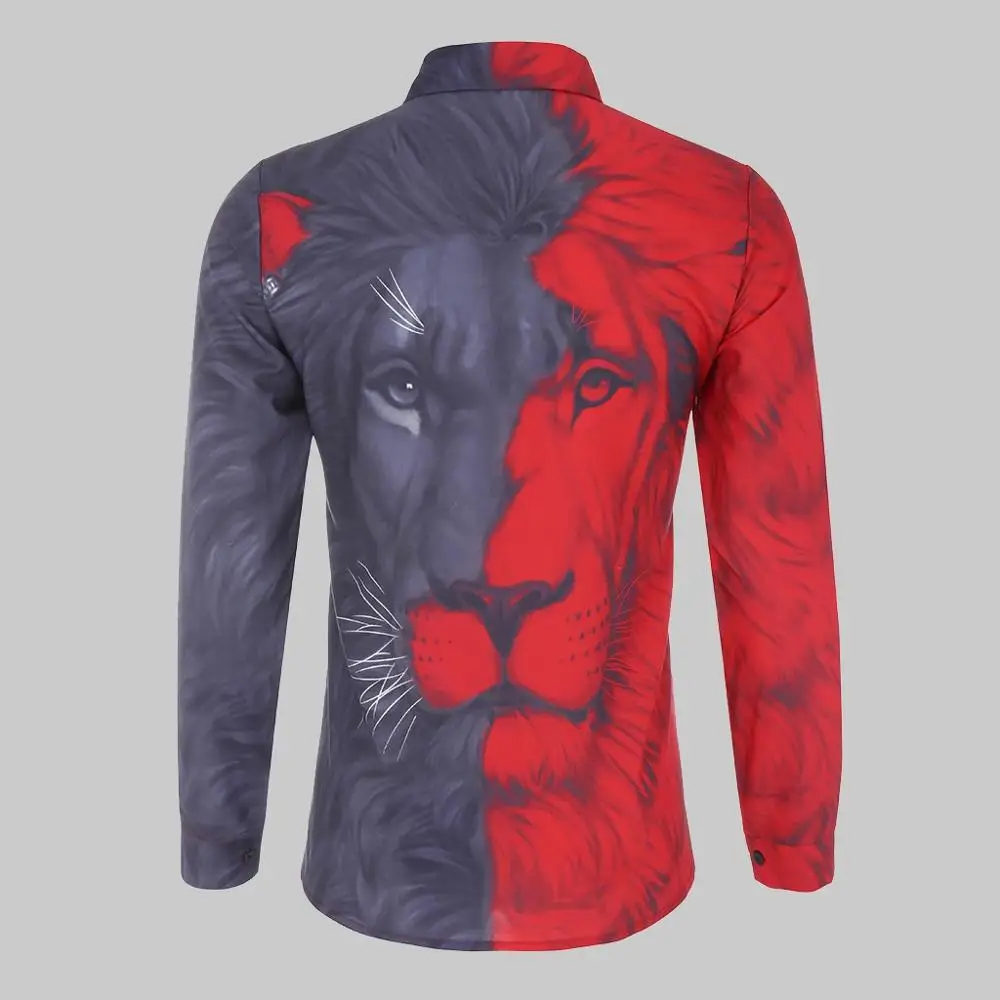 2020 New Men Women Fashion Lion Printed Long Sleeve Shirts Novelty Print Shirt Top Blouse Streetwear Camisa Hombre Casual Shits | Мужская