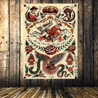 vintage tattoo poster flag banner four hole tapestry canvas art cloth painting bar coffee barber shop bedroom home decoration