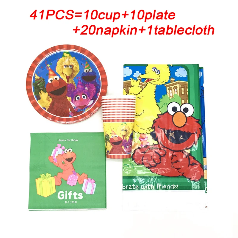 

Sesame Street Party Supplies Paper Cup Plates Napkin Tablecloth Disposable Tableware Baby Shower Birthday Party Decorations Set