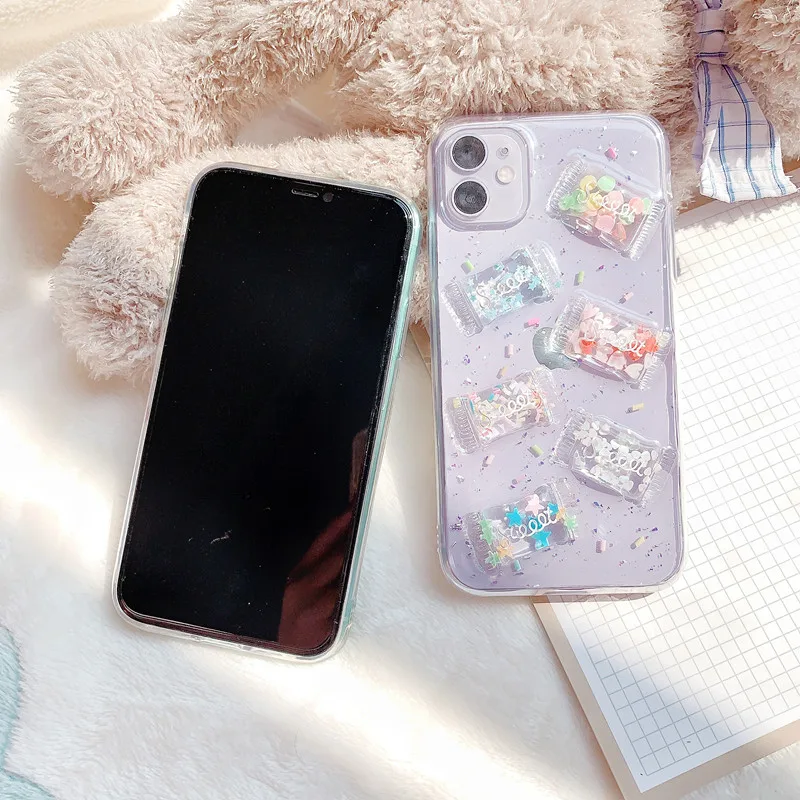 Милые 3D чехлы для iphone 11 XR X XS Max 12 Pro 7 8 Plus SE 2020 Блестящий Прозрачный красивый чехол