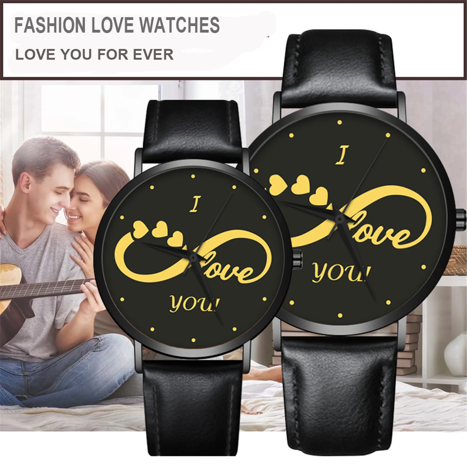 

Couple's Quartz Watch I love You Printing Leather Belt Fashion Buckle Bracelet Wristwatch for Valentine's Day Gift Montre Femme