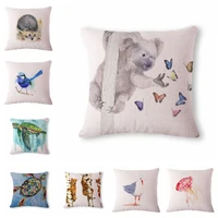 cute funny watercolor animal cushion cover print linen affection sofa seat home decorative throw pillow case housse de coussin