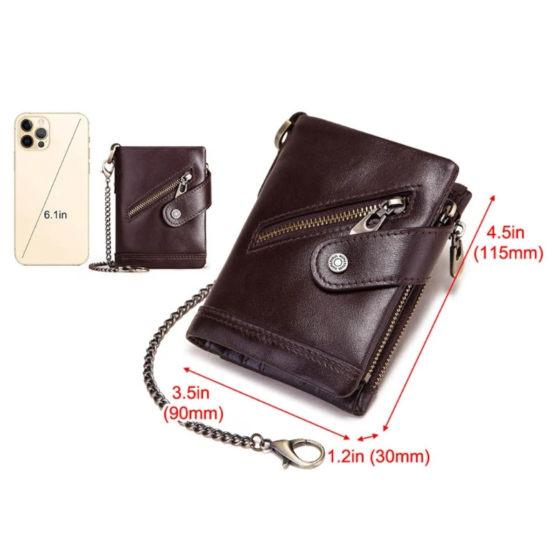 

Men's Leather RFID Blocking Trifold Wallets Double Zipper Coin Pocket Purse