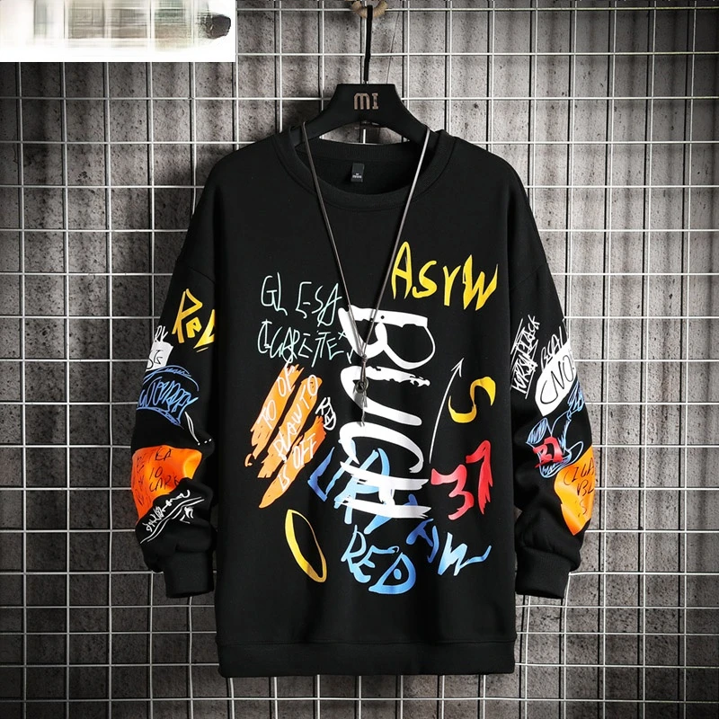 

Mens Crewneck Sweatshirt Men 2021 Harajuku Oversized Japanese Streetwear Hip Hop Black Hoodie Men Sweatshirts Hoodies