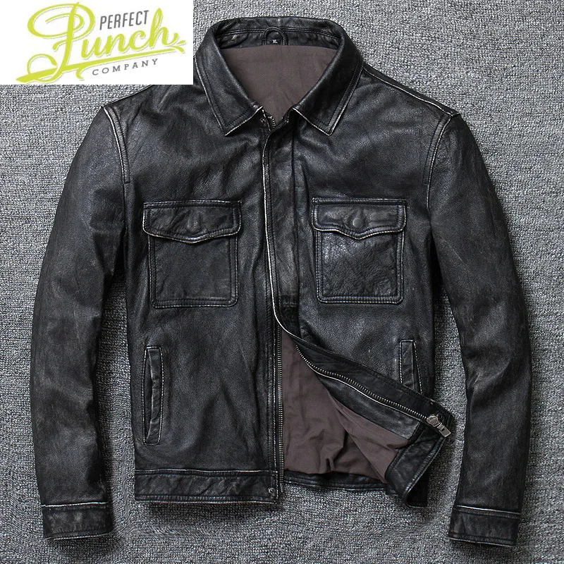 

Leather Jacket Real Cow Coat for Men Style of Vintage Smart Casual Short Plus Sized Spring and Autumn 2021 U1790