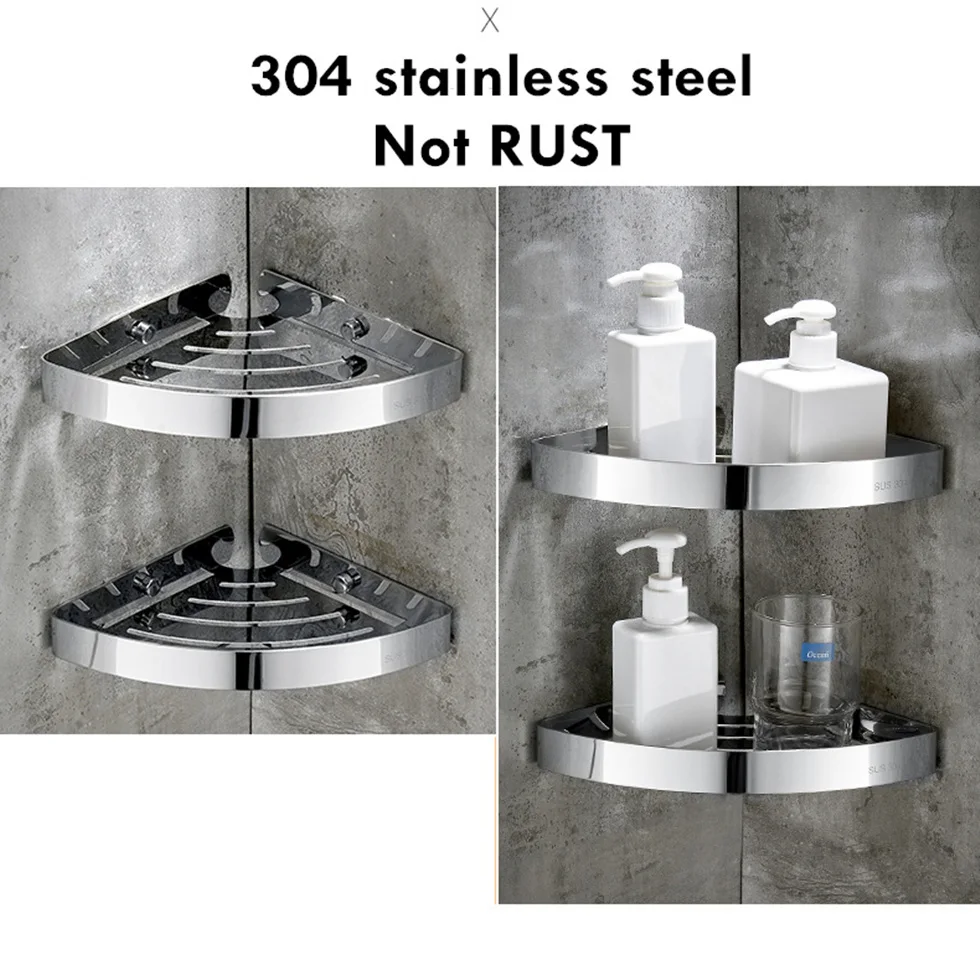 bathroom shower corner shelf sus 304 stainless steel shower caddy wall mount triangular bathroom floating shelves with hooks free global shipping