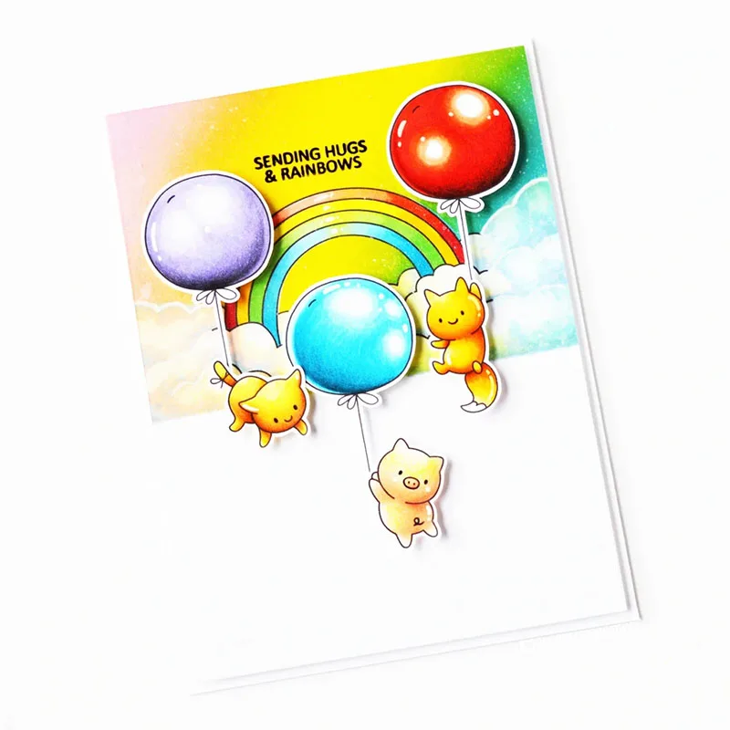 Симпатичные животные отправляют обнимания и радуги высечки + прозрачный штамп