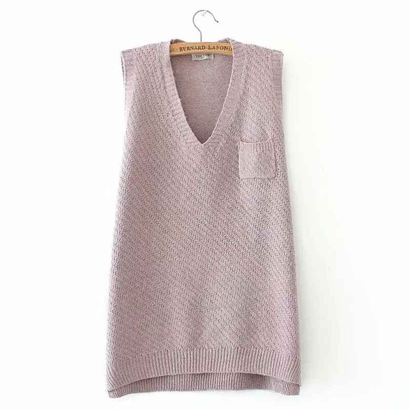 

Женский трикотажный Свободный жилет с V-образным вырезом и карманами