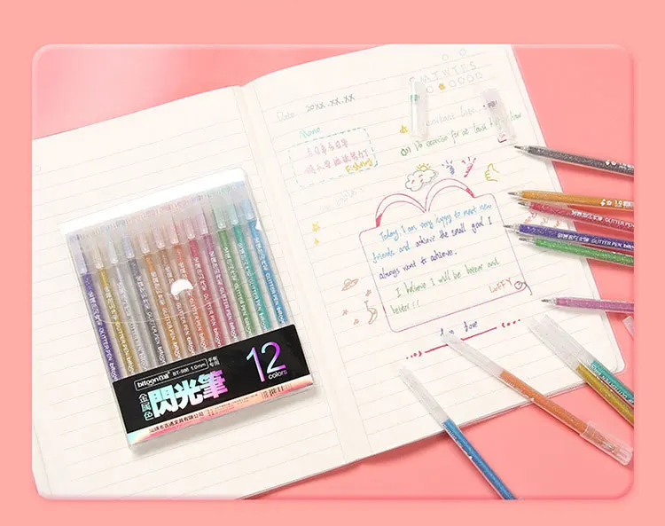 12 farben Highlighter Pen-Set Nette Glitter Farbe Gel Stift Malerei Schreiben Werkzeug Für Mädchen Kinder Geschenke DIY Schule Kunst schreibwaren – Detail 6