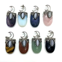 exquisite natural stone moon shaped zinc alloy charm agate crystal charm pendant making diy jewelry necklace bracelet 21x45mm