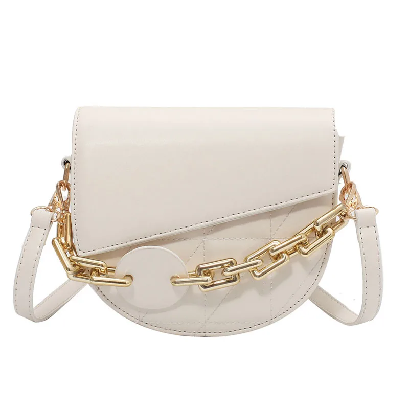 

Luxury Chain Design Saddle Crossbody Bags for Women 2021 Fashion Pu Leather Shoulder Bag Trend Female Wild Handbags And Purses