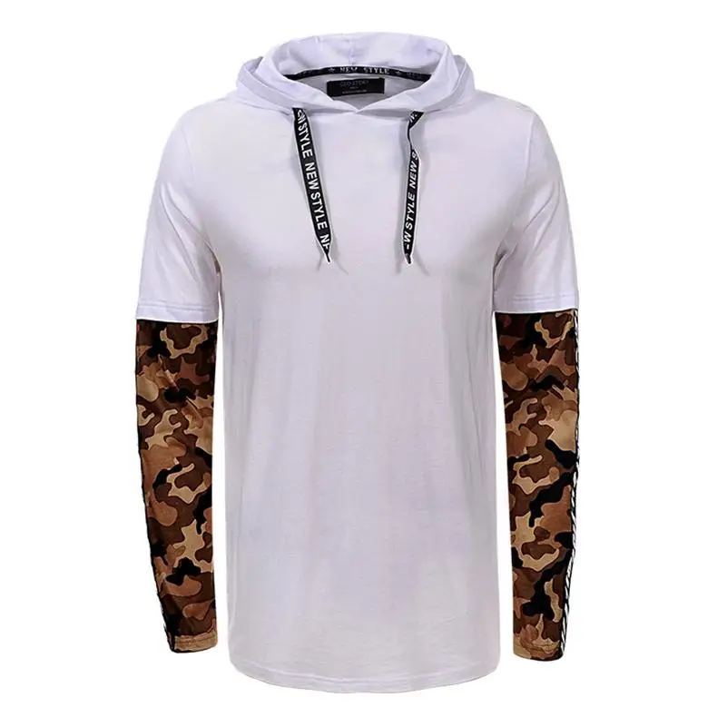 Женская мода 2020 мужские футболки в стиле пэчворк с длинным рукавом и капюшоном