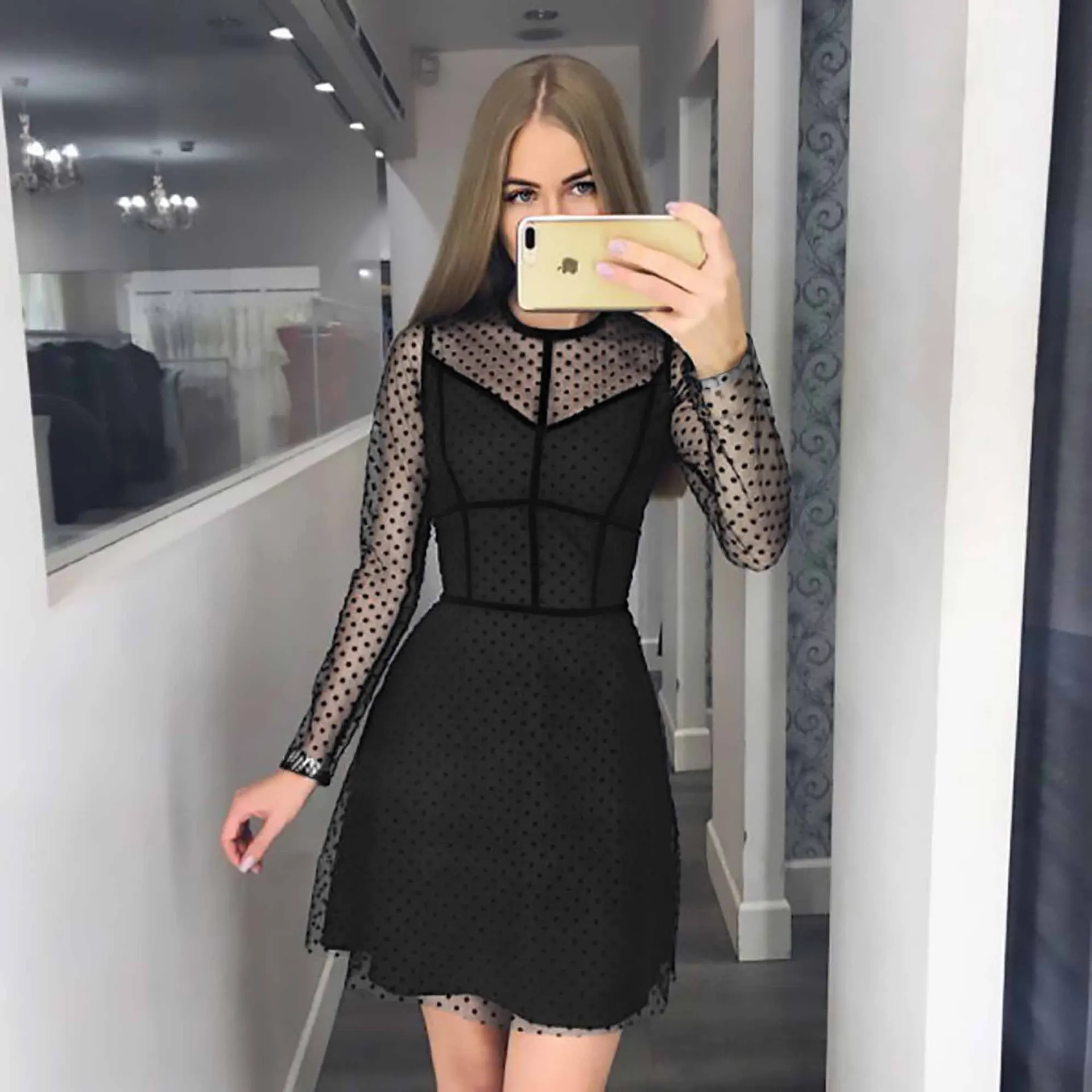 BacklakeGirls Мини коктейльные платья из тюля с овальным вырезом и длинными рукавами, женские Коктейльные Вечерние платья с молнией сзади