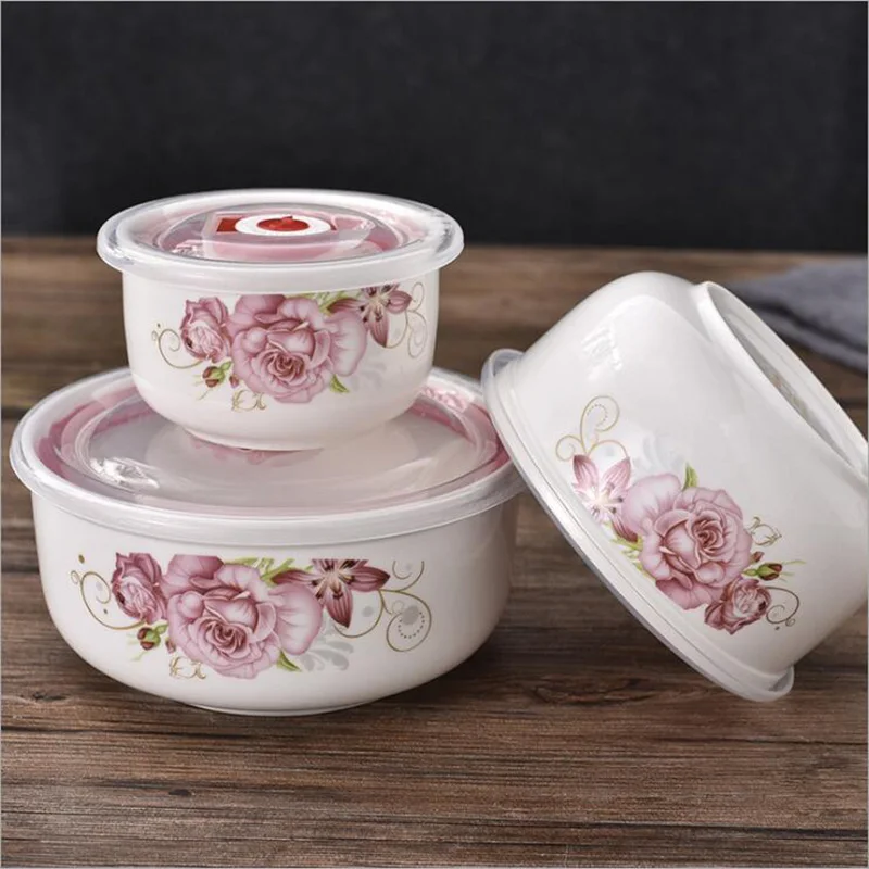 

Fresh-keeping Bowl Sealing Bowls Microwave Work sealing Cover 3PCS In One Preservation Bowls Ceramic
