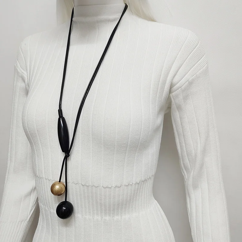 

Kara&Kale Vintage Gothic Black Leather Long Rope Necklace for Women Spherical Beads styles for all-purpose