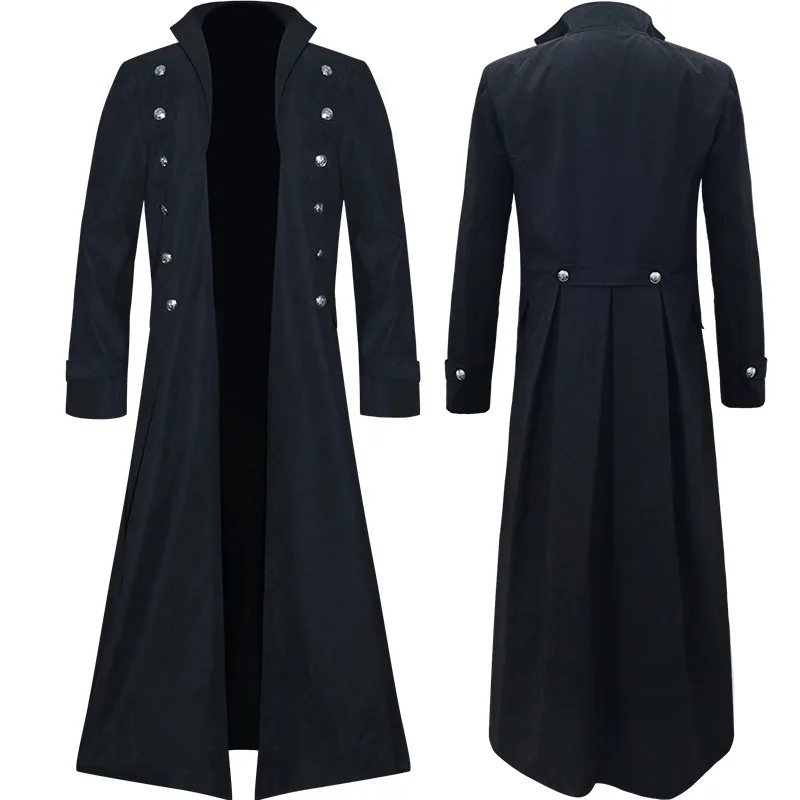 Vintage Halloween Black Overcoat Men's Dark Academia Steampunk Retro Jacket Gothic Victorian Jacket Uniform Costume Cosplay Coat