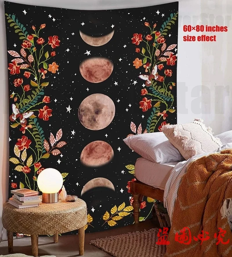 

Psychedelic Moon Starry Tapestry Flower Wall Hanging Room Sky Carpet Dorm Tapestries Art Home Decoration Accessories