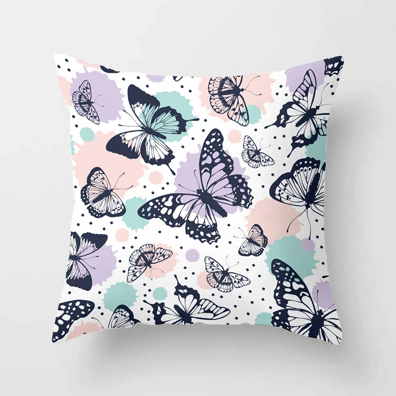 Разноцветный рисунок с изображением бабочек розовый цветок чехол для подушки