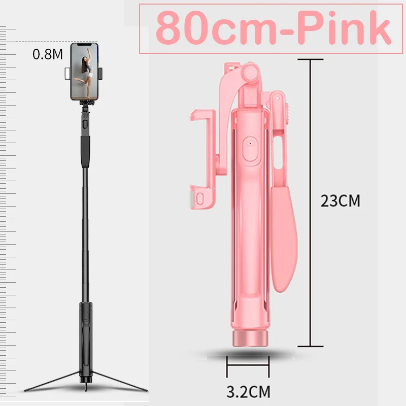 80cm-Pink Ручной карданный стабилизатор видео селфи палка Штатив для iPhone 11 huawei Bluetooth селфи палка заполняющий светильник для samsung Xiaomi - Цвет: 80cm-Pink