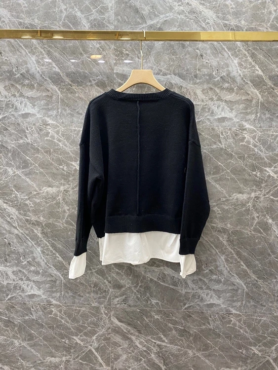 

Autumn / winter 2020 new women's round neck hem color matching decoration long sleeve sweater 1104