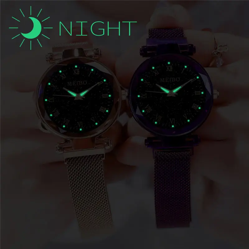

2020 Luminous Luxury Sky Star Women Watches Ladies Clocks Magnet Mesh Band Women's Wrist Watch Bracelet Reloj luminoso