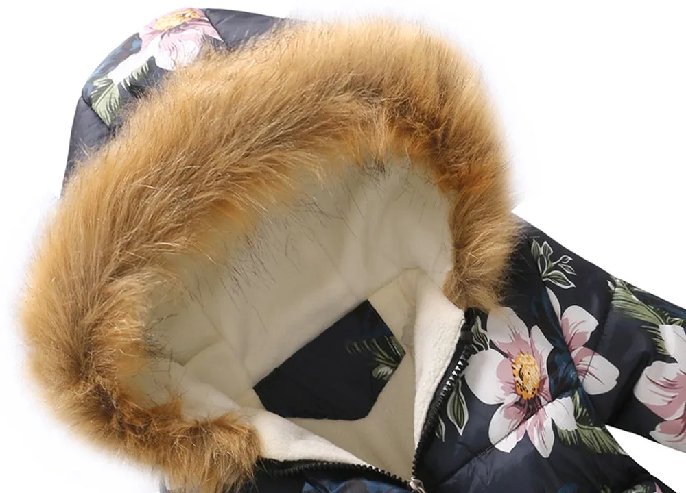 Зимнее плотное теплое Детское пальто с цветочным принтом теплая куртка модная