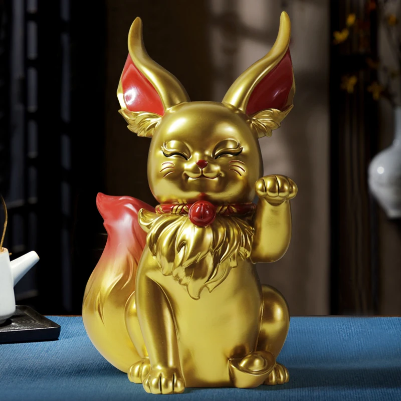 

Новая полимерная Статуэтка золотого счастливого кота с мультяшными животными, поделки для гостиной, Витрины Магазина, художественные предметы интерьера, роскошный подарок