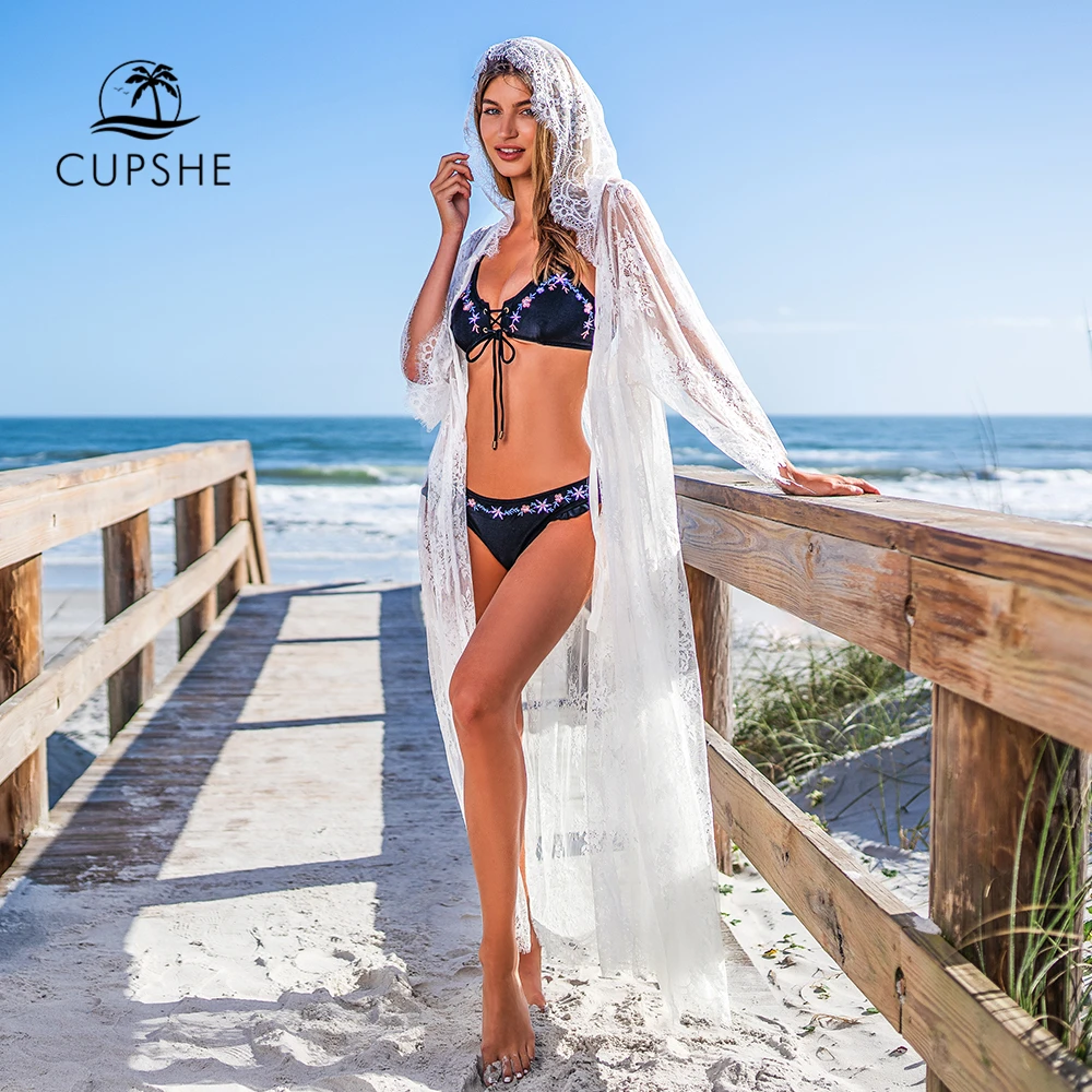 Белый кружевной купальник CUPSHE длинное прозрачное покрывало-накидка на лето 2020 |