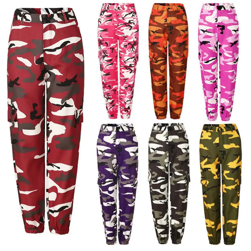 

Women Camo Cargo High Waist Hip Hop Trousers Pants Military Army Combat Camouflage Long Pants Hot Capris
