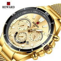 reward luxury golden quartz watches for men clock luminous hands 3 small dial display business watch montre homme
