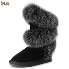 Женские высокие зимние сапоги из коровьей замши, на плоской подошве