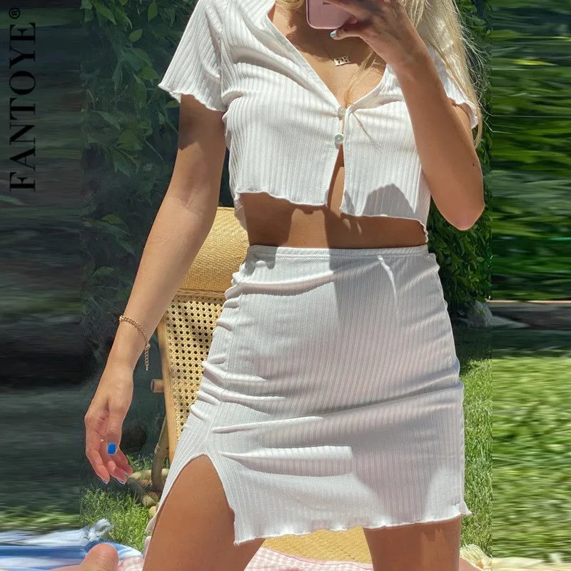 FANTOYE Разделение в рубчик v образный вырез пуговицы Платье 2 1 Набор Для женщин Bodycon