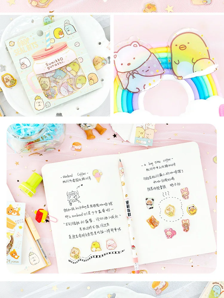 30 упак./лот Rilakkuma флакон-капельница прозрачная журнал декоративные наклейки Скрапбукинг ярлыком канцелярские наклейки для дневника, альбома