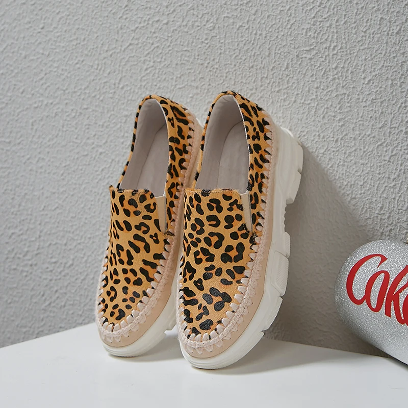 Осенняя обувь на платформе с толстой подошвой из желтого конского волоса женские