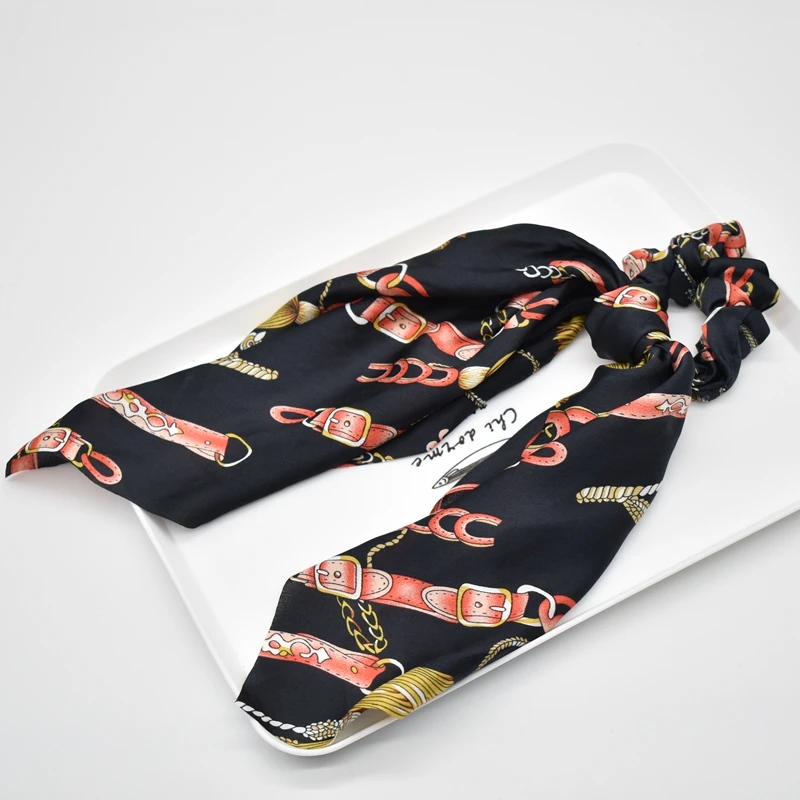 fashion Ponytail Scarf Elastic Hair Rope for Women Hair Bow Ties Scrunchies Hair Bands Flower Print Ribbon Hairbands - Цвет: 33