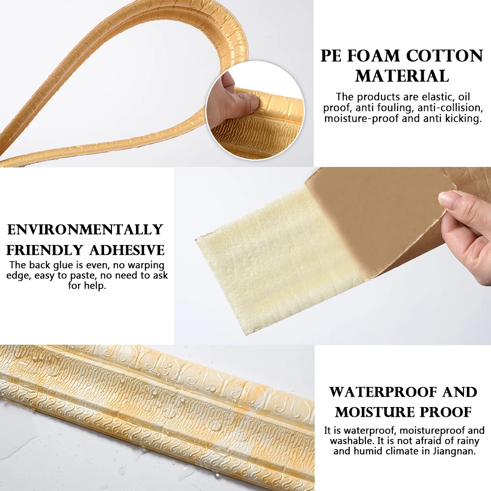 

The Latest Pvc Skirting Self-adhesive Background Wall Edge Banding Wall Skirt Foam Anti-collision 3d Wall Sticker Waist Line