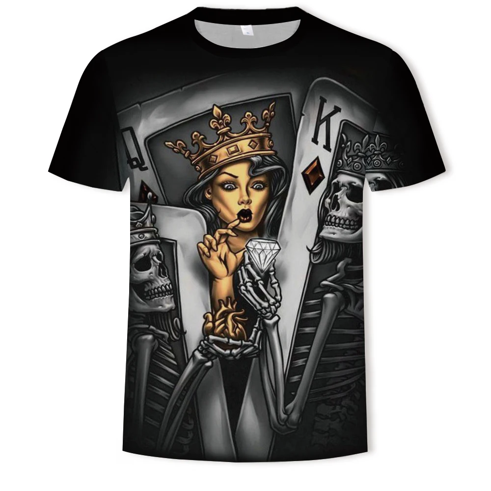 

Hip-hop ghost head playing card printing family parent-child casual men's T-shirt plus size shirt outdoor sports short t-shirt