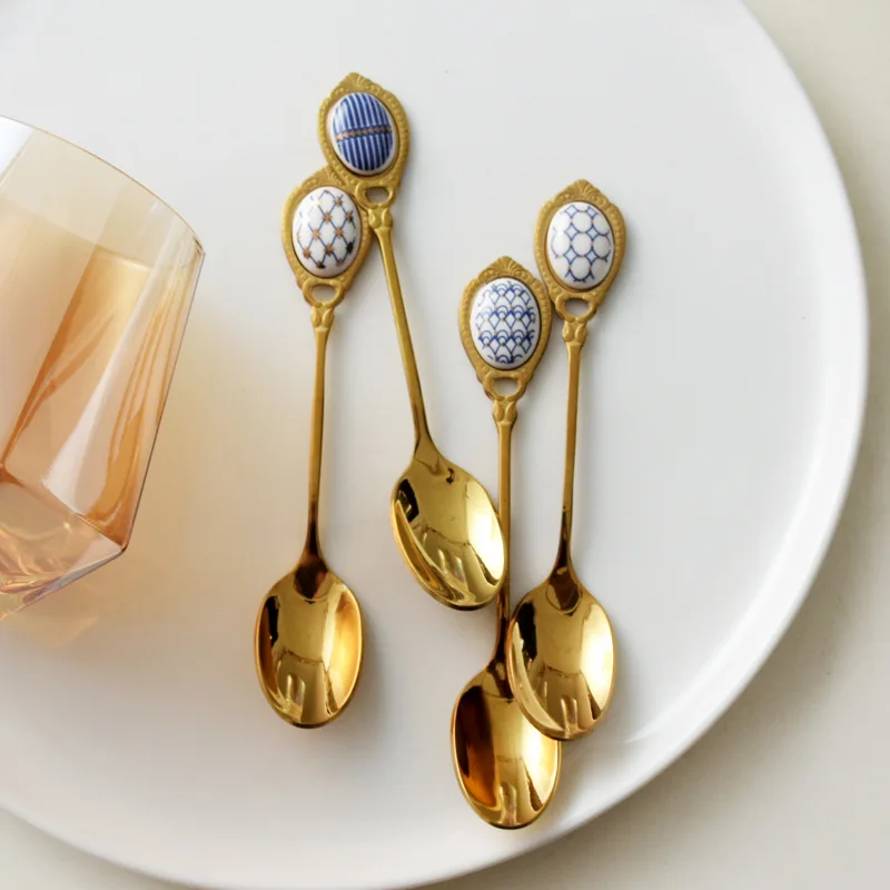

Luxury Glod Stainless Steel Spoon for Speciality Coffee Dessert Milk Tea Cutlery Kitchen Tool Wedding Memories Gift
