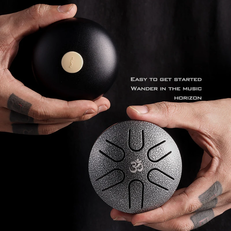 HLURU Glucophone Mini Steel Tongue Drum 3 Inch Ethereal 6 notes Hand Pan Instrument Musical - миниатюрная стальная барабанная тарелка HLURU Glucophone размером 3 дюйма с 6 звуками, выполненная в стиле Hand Pan.