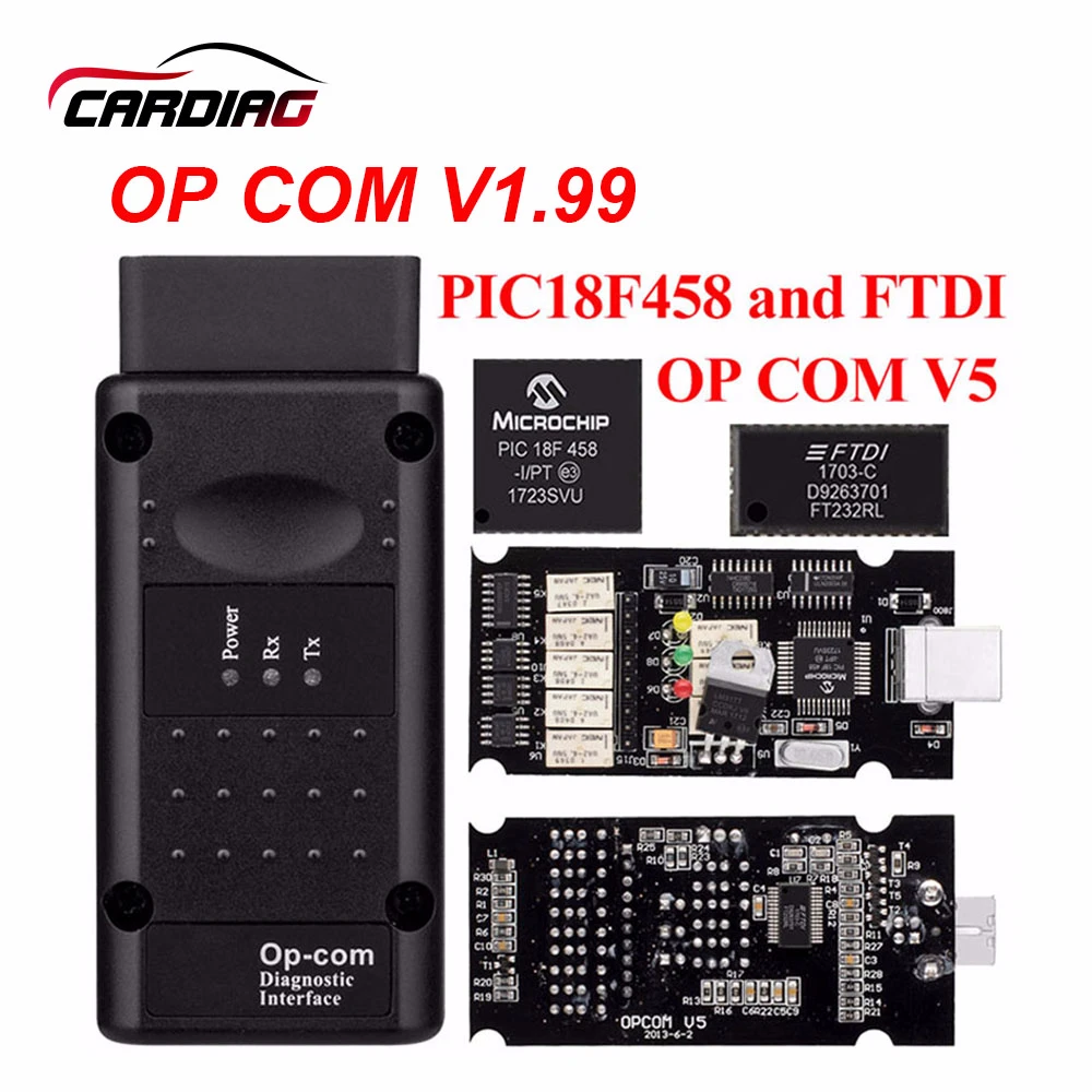 Op com V1.65 V1.78 V1.99 с PIC18F458 FTDI op-com OBD2 Авто диагностический инструмент для Opel OPCOM шина сети локальных контроллеров V1.7 может быть обновления флэш-памяти
