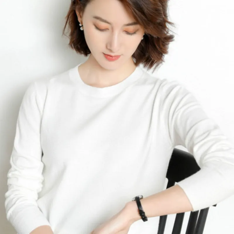 

New Style for Autumn and Winter round Neck Wool Sweater All-match Bottoming Shirt Pullover Loose Low Collar Sweater Women