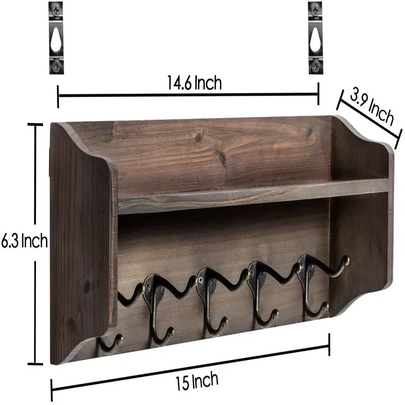 

Wooden Wall Shelf Nordic Retro Wall-mounted Coat Rack Entrance Key Rack Space Saving