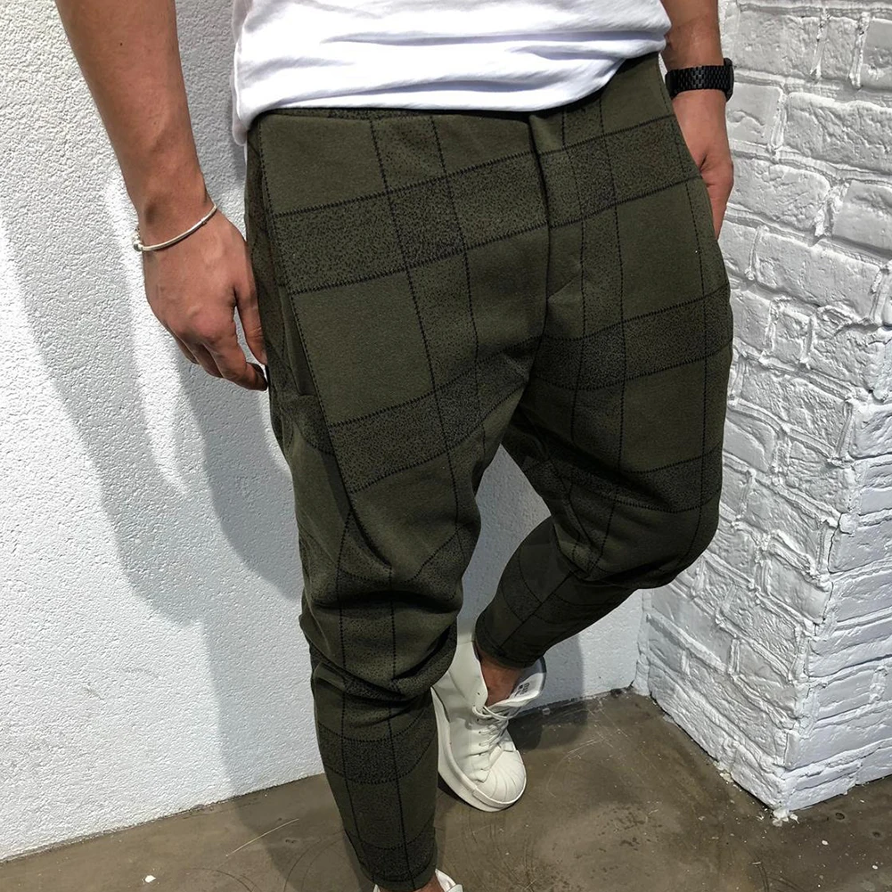 Модные мужские брюки с карманами клетчатые принтом брюки-карандаш повседневная