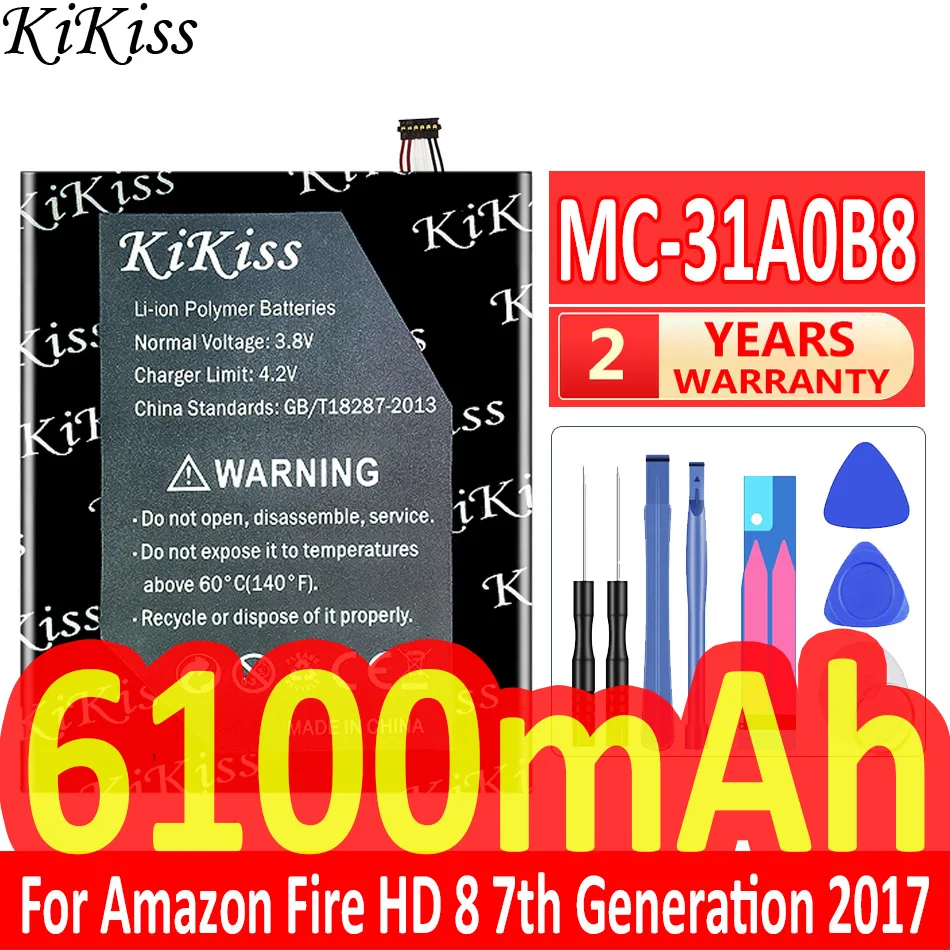 

Мощная батарея 6100 мАч KiKiss для Amazon Fire HD 8 7-го поколения 2017 выпуска SX034QT
