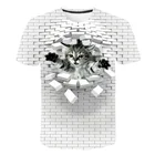 Забавные детские футболки с животными, Повседневная футболка с 3d абстрактным рисунком стены для мальчиков и девочек, белая детская футболка с круглым воротником, одежда